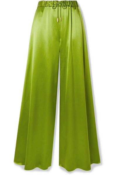 Shop Brandon Maxwell Silk-charmeuse Wide-leg Pants In Leaf Green