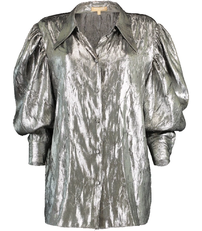 Shop Michael Kors Puff Sleeve Shirt In Silver