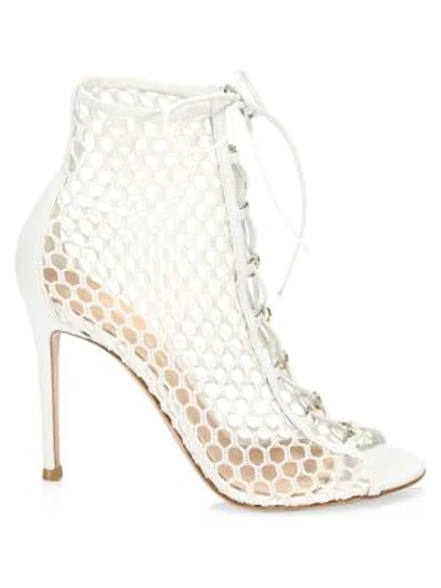 Shop Gianvito Rossi Women's Helena Lace-up Mesh Leather Booties In White