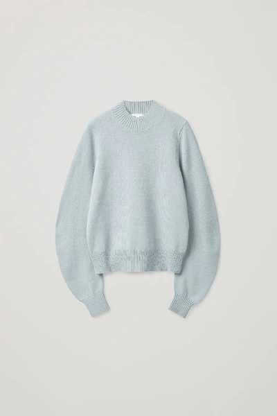 Cos Voluminous Sleeve Wool cotton Jumper In Turquoise ModeSens