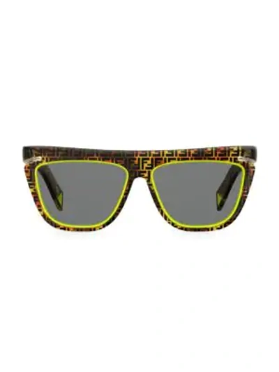 Shop Fendi Women's Ff 55mm Square Logo & Neon Sunglasses In Yellow