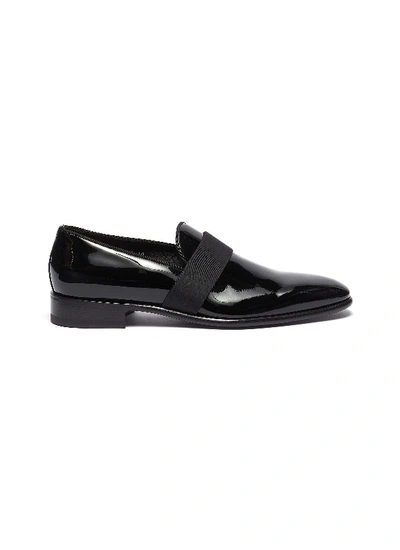 Shop Santoni 'moore' Grosgrain Band Patent Leather Loafers In Black