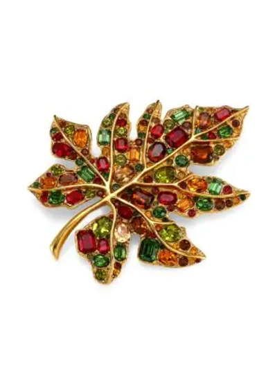Shop Kenneth Jay Lane Women's 22k Goldplated & Multicolor Glass Stone Large Leaf Pin In Yellow Goldtone
