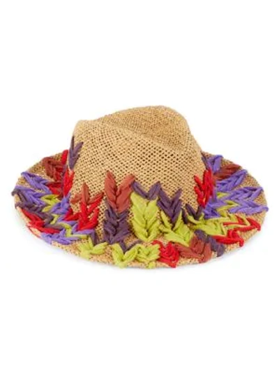 Shop Etro Embroidered Straw Fedora Hat In Multi