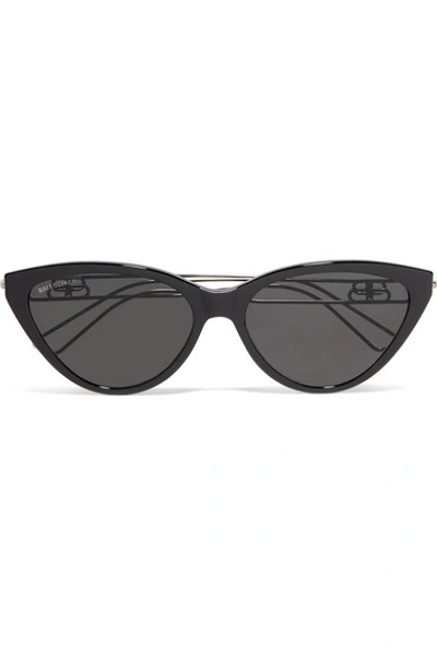 Shop Balenciaga Inception Cat-eye Acetate And Silver-tone Sunglasses In Black