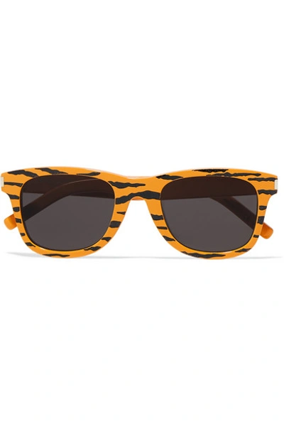 Shop Saint Laurent Square-frame Tiger-print Acetate Sunglasses In Orange