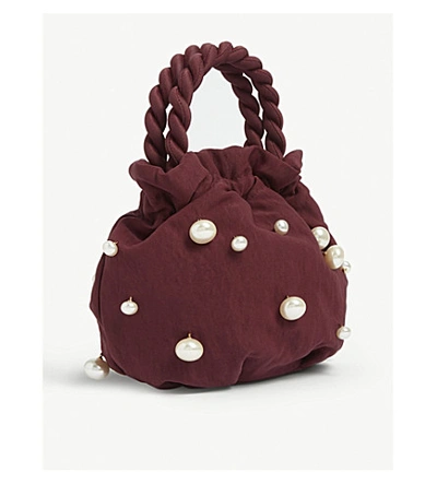 Shop Staud Grace Pearl-embellished Satin Bag In Deep Rasberry