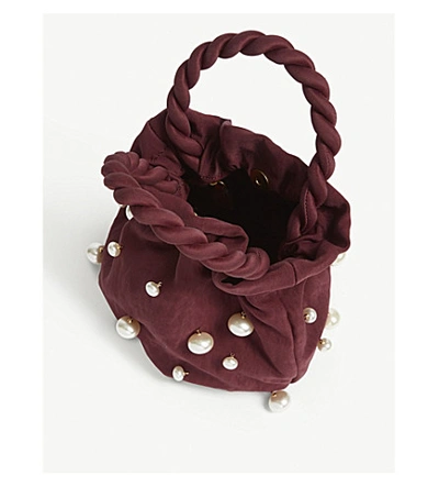 Shop Staud Grace Pearl-embellished Satin Bag In Deep Rasberry