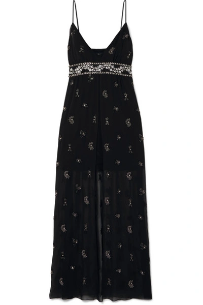 Shop Amiri Embellished Embroidered Silk-chiffon Maxi Dress In Black