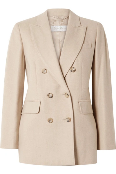 Shop Max Mara Double-breasted Camel Hair And Cashmere-blend Blazer In Beige