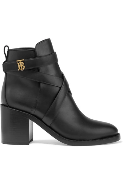 Shop Burberry Logo-embellished Leather Ankle Boots In Black