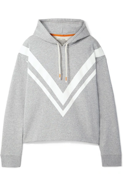 Shop Tory Sport Striped French Cotton-terry Hoodie In Gray