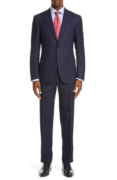 Shop Canali Sienna Soft Classic Fit Windowpane Wool Suit In Navy