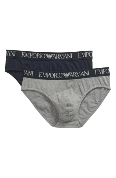 Shop Emporio Armani Endurance 2-pack Logo Stretch Cotton Briefs In Navy