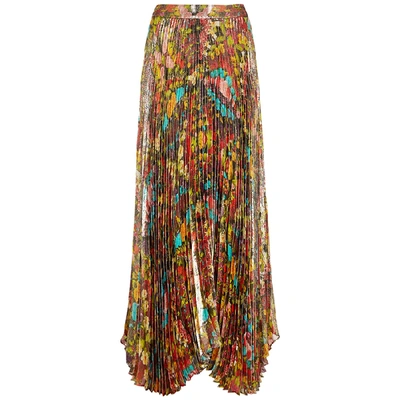 Shop Alice And Olivia Katz Floral-print Silk-blend Maxi Skirt In Multicoloured
