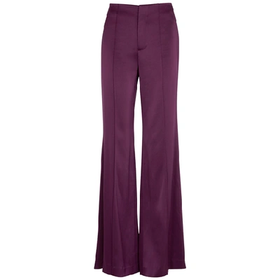 Shop Alice And Olivia Dylan Purple Wide-leg Satin Trousers