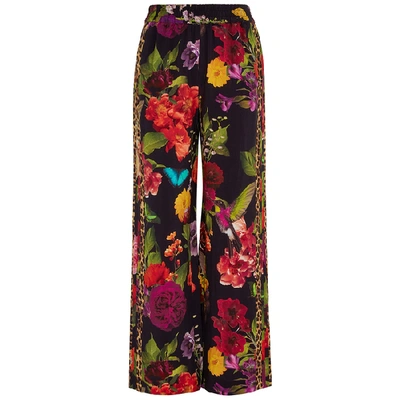 Shop Alice And Olivia Benny Floral-print Wide-leg Trousers In Black