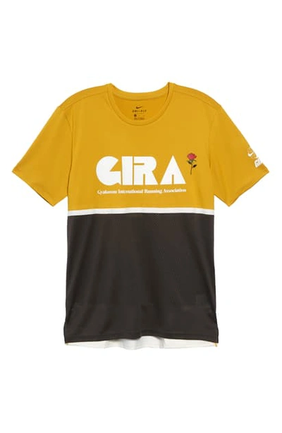 Shop Nike X Gyakusou Dri-fit Gira Performance Running T-shirt In Mineral Yellow/ Deep Pewter