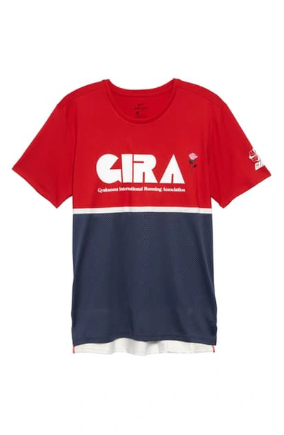 Shop Nike X Gyakusou Dri-fit Gira Performance Running T-shirt In Sport Red/ Thunder Blue/ Sail