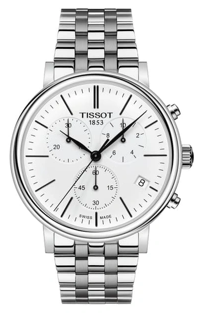 Shop Tissot Carson Premium Chronograph Bracelet Watch, 41mm In Silver/ White/ Silver