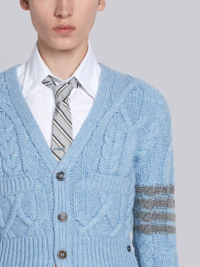 Shop Thom Browne 4-bar Aran Cable Short Cardigan In Blue