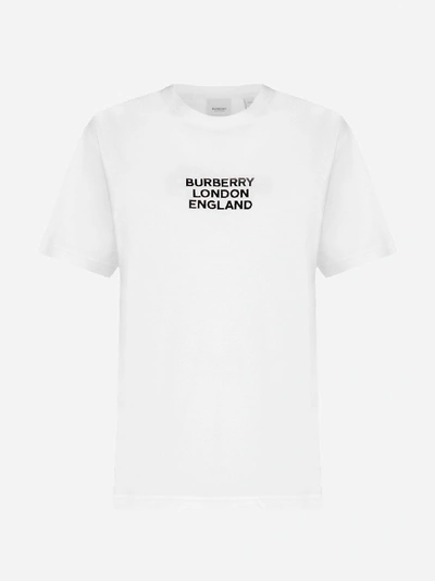 Shop Burberry Logo Cotton T-shirt In White