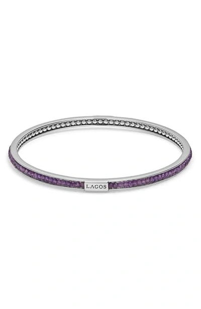 Shop Lagos Caviar Icon Beaded Bangle Bracelet In Silver/ Amethyst