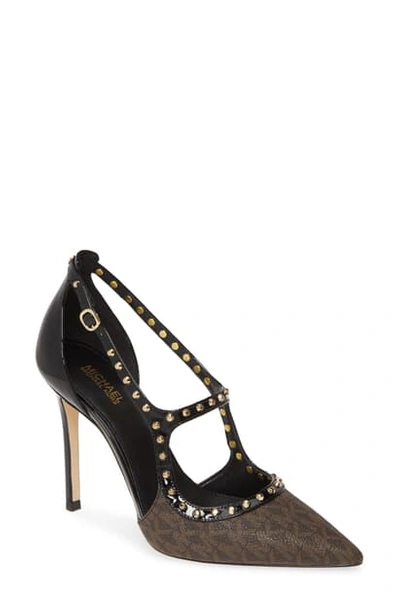 Shop Michael Michael Kors Ava Studded Pump In Brown/ Black Multi