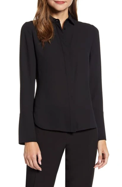 Shop Anne Klein Extended Cuff Button-up Blouse In Anne Black