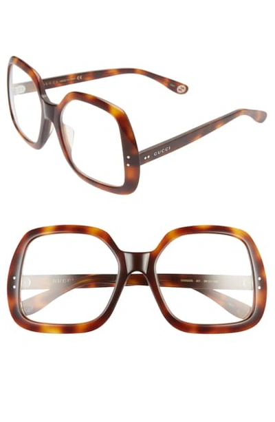 Shop Gucci 58mm Irregular Square Sunglasses - Havana/ Clear Solid