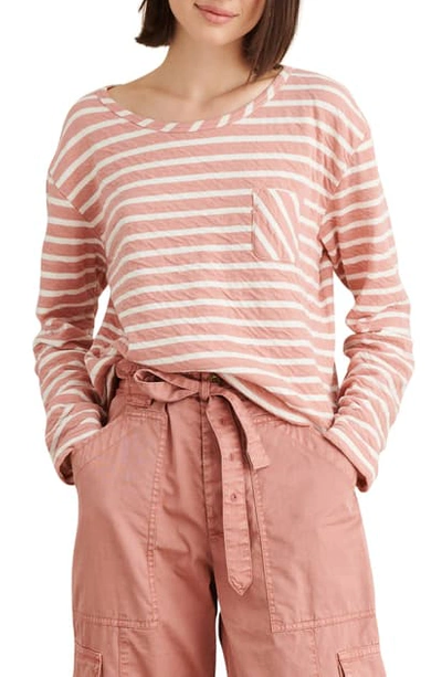 Shop Alex Mill Stripe Pocket Double Knit Pullover In Cloud Pink/ White
