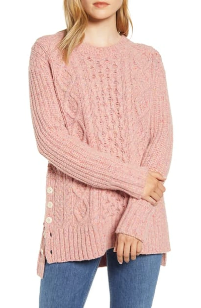 Shop Alex Mill Button Side Aran Wool Blend Sweater In Dried Rose