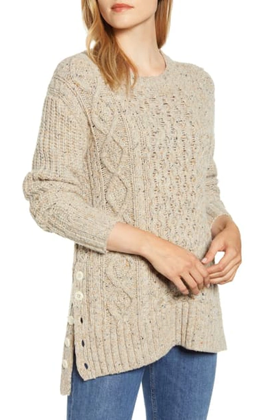Shop Alex Mill Button Side Aran Wool Blend Sweater In Light Khaki