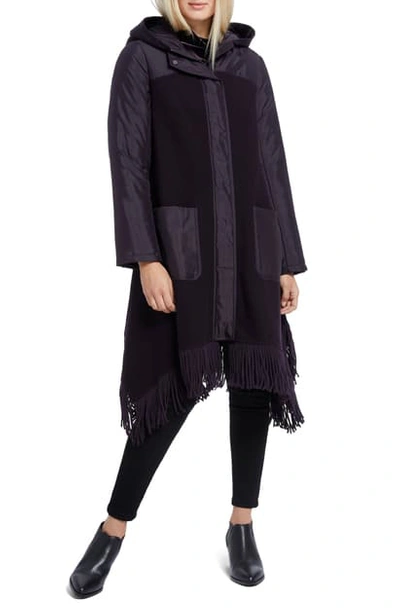 Shop Nic + Zoe Catalyst Fringe Hem Coat With Hood In Nightshade