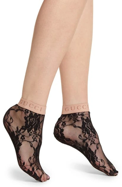 Shop Gucci Minifeel Short Lace Socks In Black