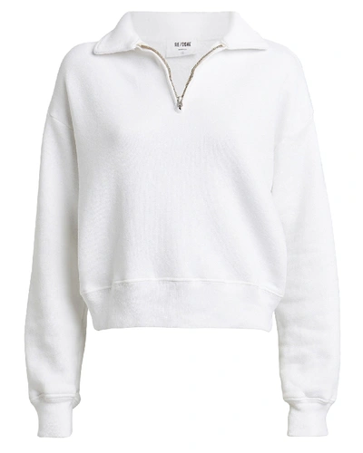Shop Re/done 70s Half-zip Cotton Sweatshirt In Ivory