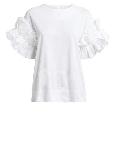 Shop Victoria Victoria Beckham Ruffle Sleeve Cotton T-shirt In White