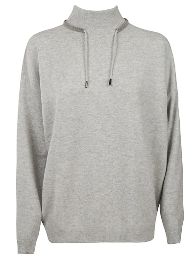 Shop Brunello Cucinelli Drawstring Sweater In Grey