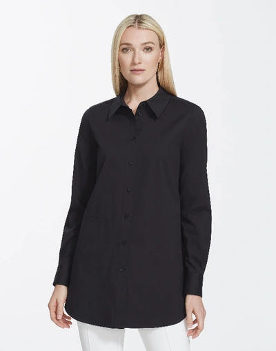Shop Lafayette 148 Plus-size Italian Stretch Cotton Michelle Blouse In Black