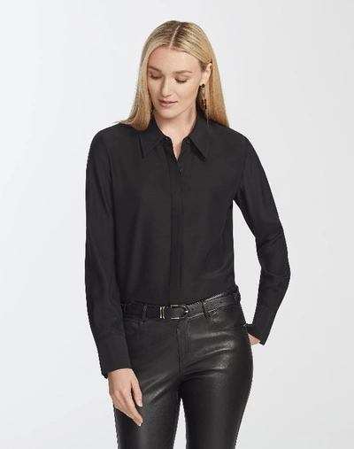 Shop Lafayette 148 Plus-size Matte Silk Julianne Blouse In Black