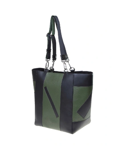 Shop Kenzo Kube Tote Leather Bag In Green / Black Color In Grey