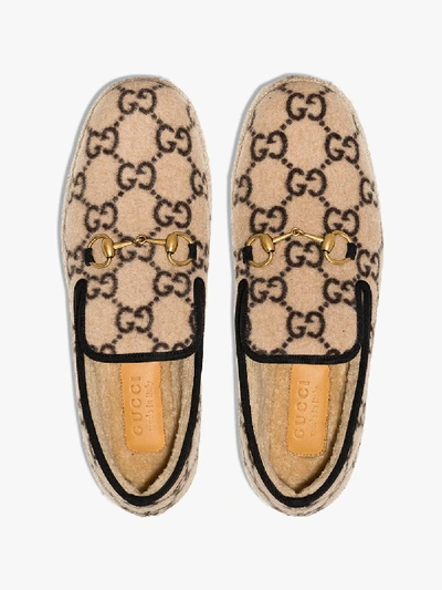 Shop Gucci Neutrals Beige Gg Wool Loafers