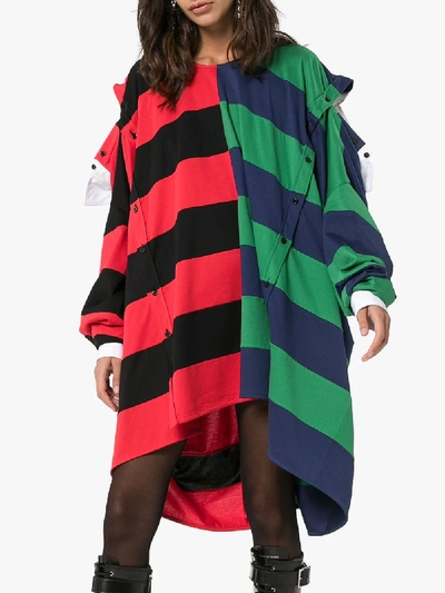 Shop Burberry Rugby Striped Asymmetric Shirt Dress In A1460 - Bright Red