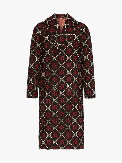 Shop Gucci Gg Diamond Jacquard Coat In Black