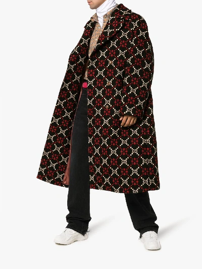 Shop Gucci Gg Diamond Jacquard Coat In Black