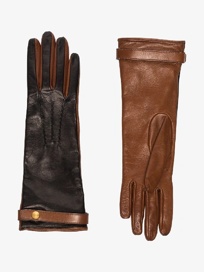 Shop Burberry Black And Brown Two Tone Lambskin Gloves