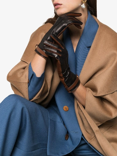 Shop Burberry Black And Brown Two Tone Lambskin Gloves