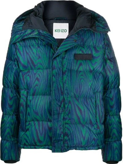 Shop Kenzo Moire Tiger Padded Jacket In Blue