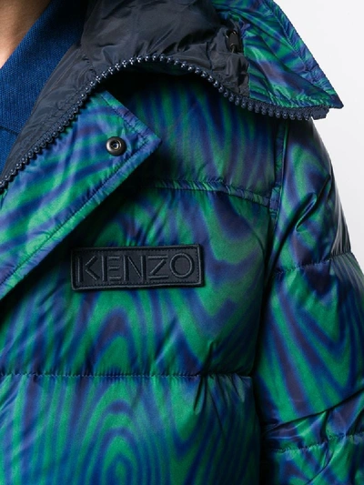 Shop Kenzo Moire Tiger Padded Jacket In Blue