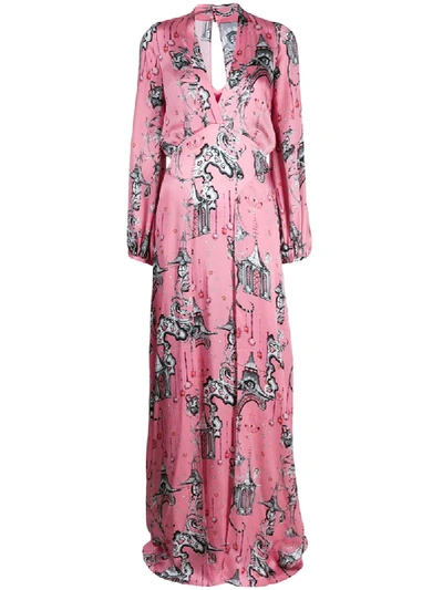 Shop Temperley London Euphoria Chinoiserie-print Silk Gown In Pink